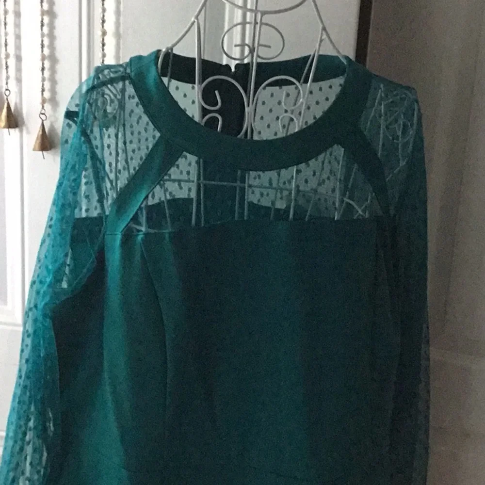 Lane Bryant Green Sheath Long Sleeve Cocktail Dress - Picture 2 of 4